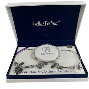 Bella Perlina Love You To The Moon And Back Charm Bracelets Set Of 3 Silver Tone